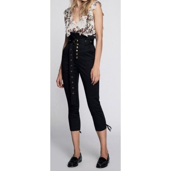 New Marissa Webb Black  Gia Twill High Rise Belted Pants - Picture 4 of 12